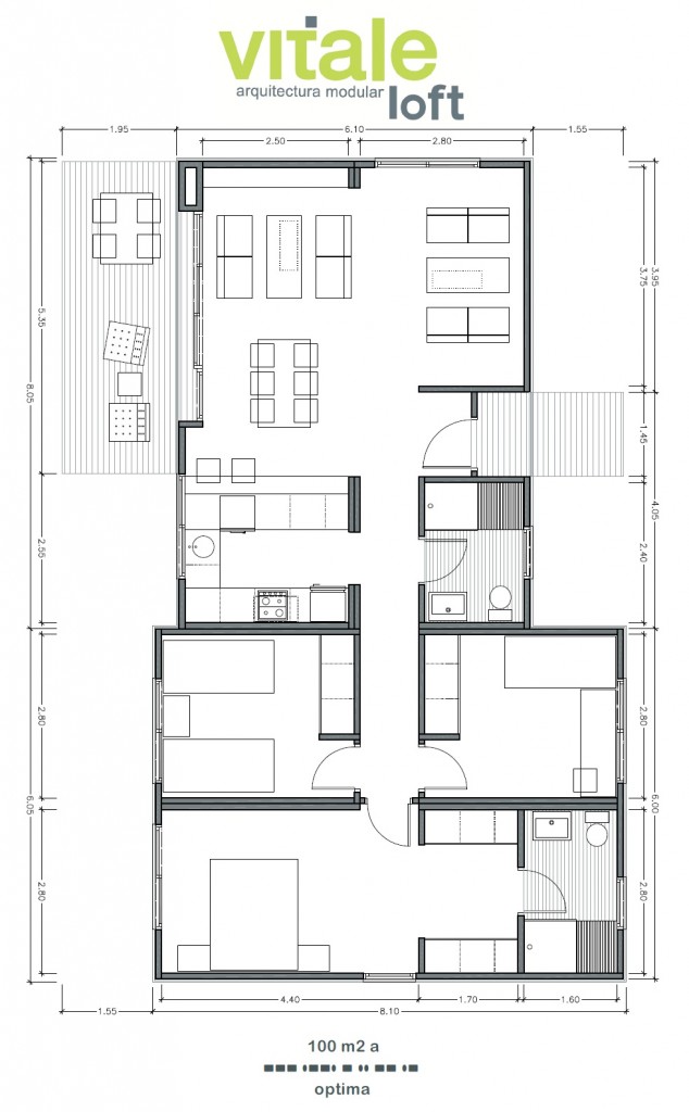 Casas Prefabricadas Modulares de Hormigón - Modelo Optima 100 m2